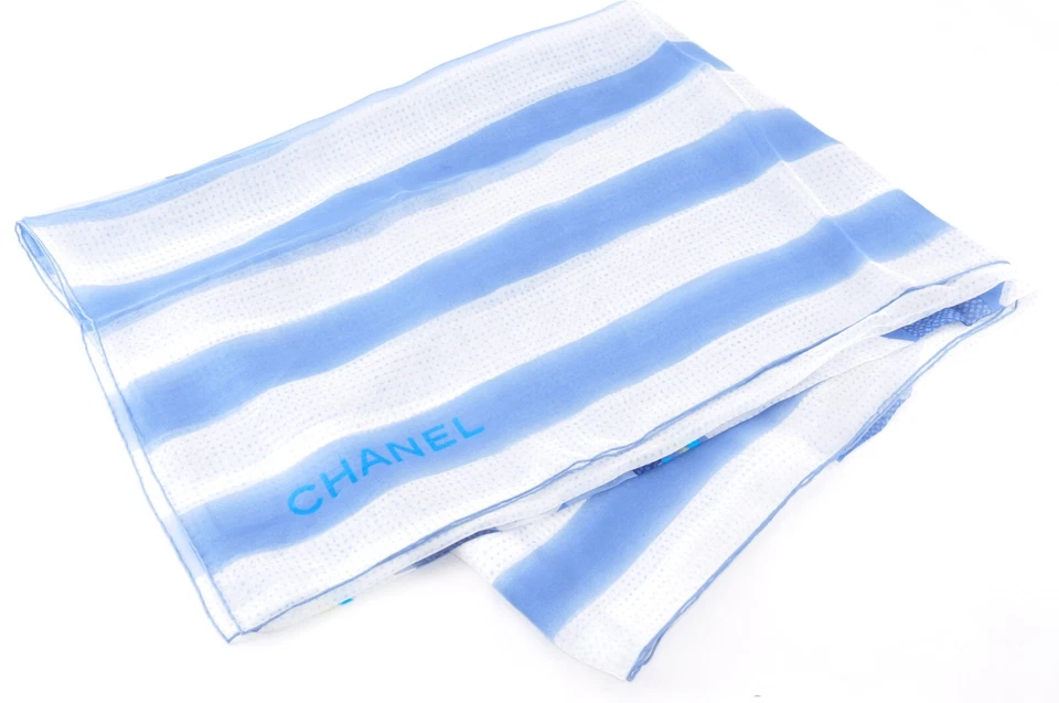 Chanel Large Scarf Chiffon Size 69.3 x 53.5 Blue 100% Silk Made in Italy Ladies - Image 4 of 4