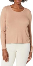 Steve Madden Women s Ribbed Long-Sleeve Sleep Tee, Praline, Large