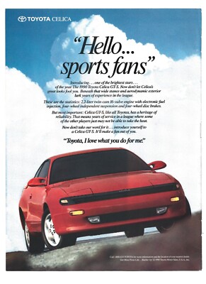 THE G.T.‘S-SAY HELLO TO A FRIEND Toyota Celica-GTS (red) 1990 vintage print ad 