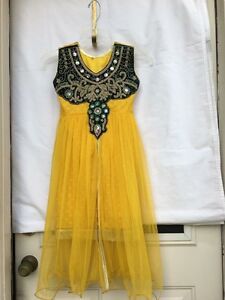 yellow long frock suit