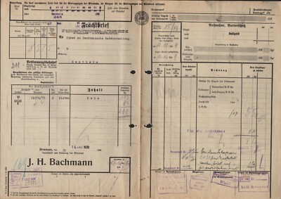 Frachtbrief 1936, J. H. Bachmann von BREMEN nach BENTHEIM 