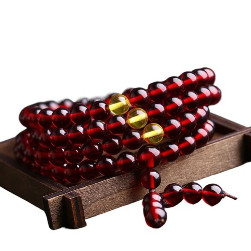 Amber Blood Amber Bracelet 108 Beeswax Blood Beads Bracelet for Men and Women - Picture 2 of 7