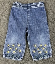 Vintage Gymboree Baby 6-12 Jeans Denim Blue Yellow Flower 2002 Sporting 6 12 M