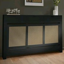 2x Rattan and Black Radiator Cover - Large with Three Drawers 1500mm
