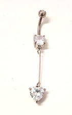 Belly Ring Heart Clear Cut Gem Dangle Naval Steel