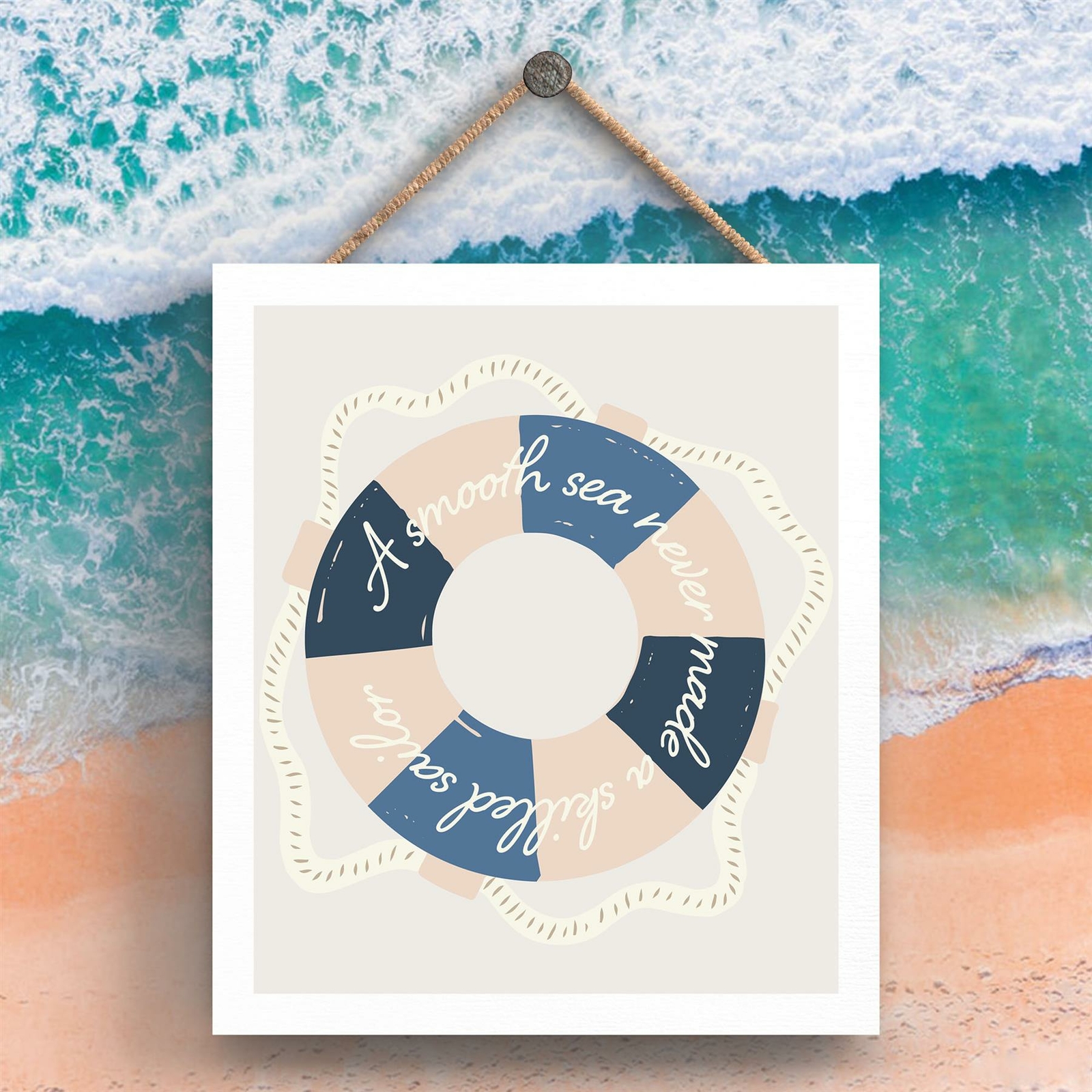SMOOTH SEA LIFEBUOY SEASIDE BEACH THEMED NAUTICAL HANGING PLAQUE