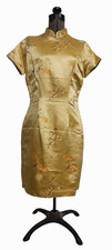 Vintage Hugo Buscati Chinese Mandarin Cheongsam Qipao Silk Rayon Dress Sz 10