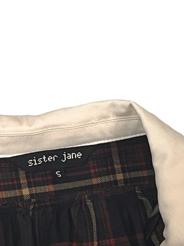 Sister Jane Tempo Check Plaid Blouse Top Long Puff Sleeve Crop School Girl Sz S - Picture 5 of 8