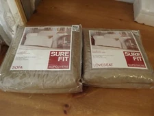 NEW SURE FIT SLIPCOVERS micro seude SAND CHOOSE SOFA or LOVESEAT NIP
