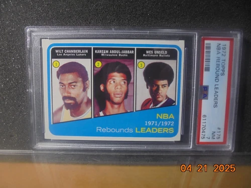 1972 Topps Basketball #175 NBA Rebound Leaders w/ Chamberlain Unseld HOF PSA 7