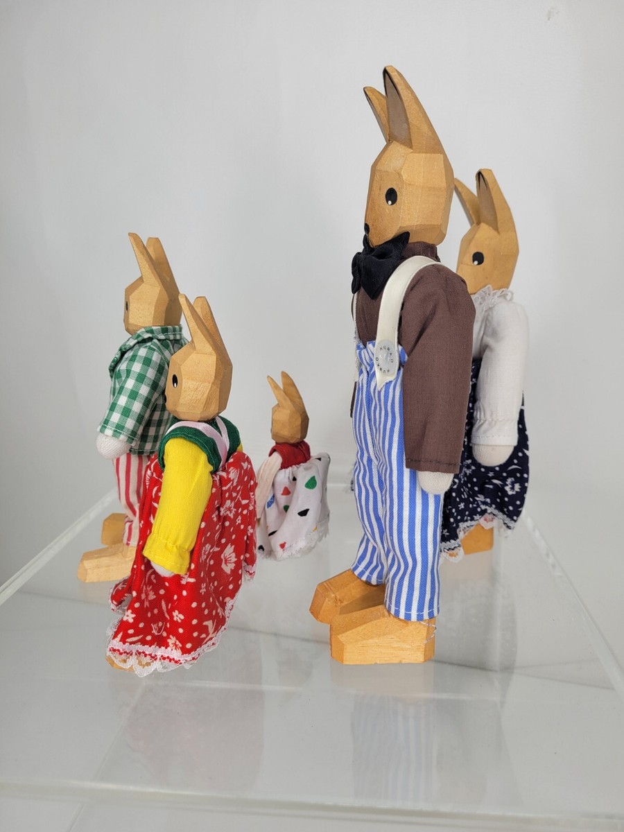 Vtg Wood Bunnies Lotte Sievers Folk Art Rabbits Handcarved Germany