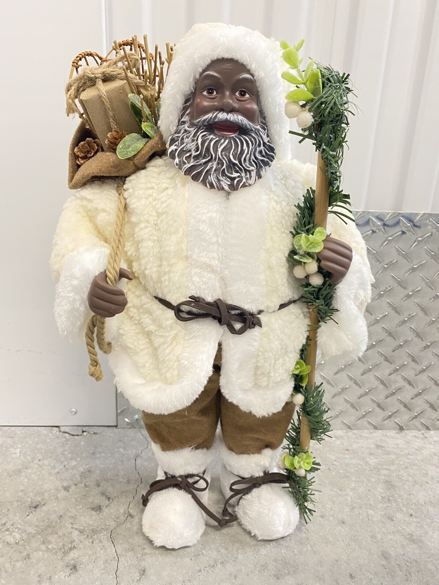 New 18” Holiday Christmas African American Black Santa Greeter Old