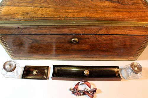 Fine Complete Regency/Wm. IV Brass Armored & Inlaid Rosewood Writing Box c. 1830 - Picture 14 of 15