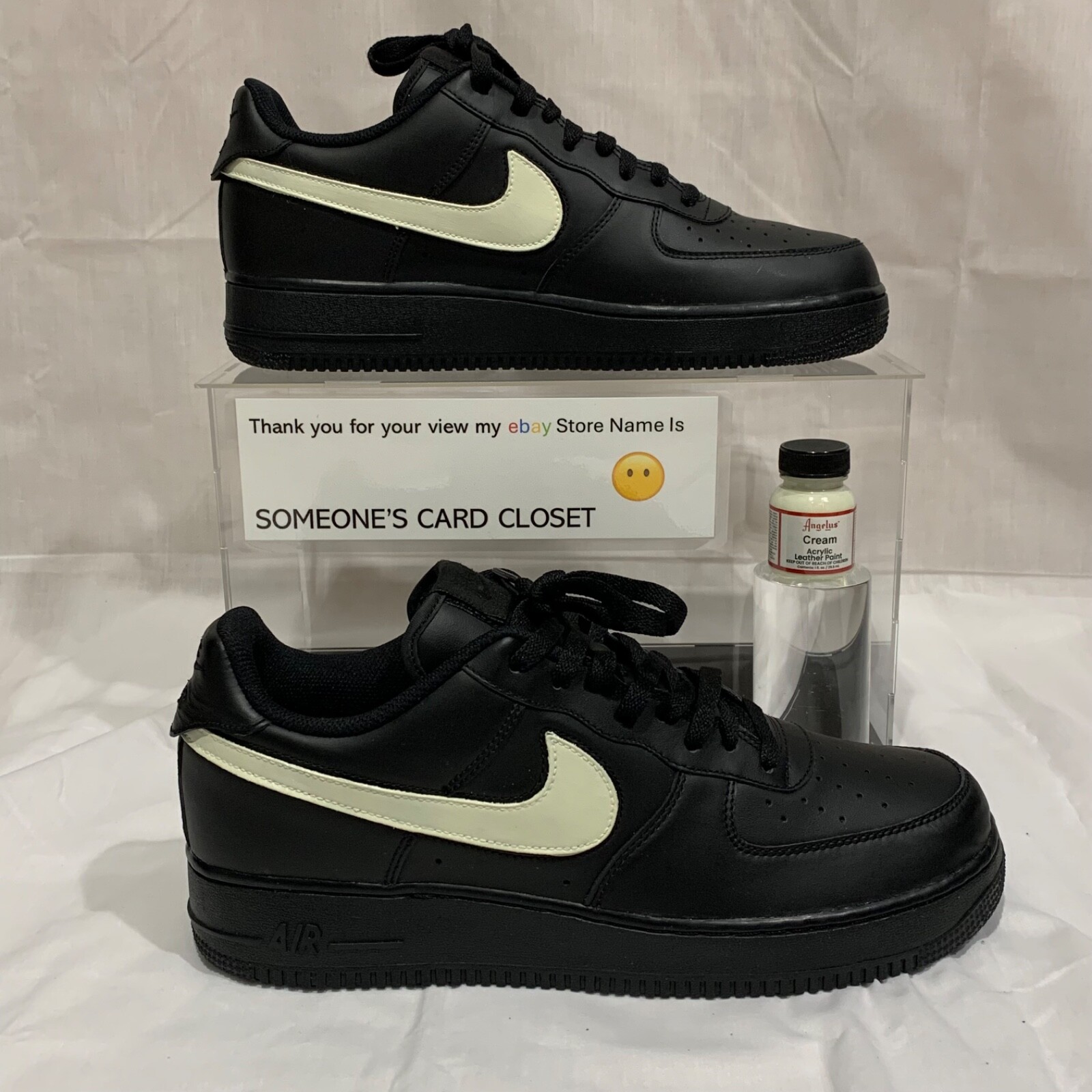 Nike Air Force 1 Low Negro (Crema Personalizado Pintado Swoosh) SC-#23B