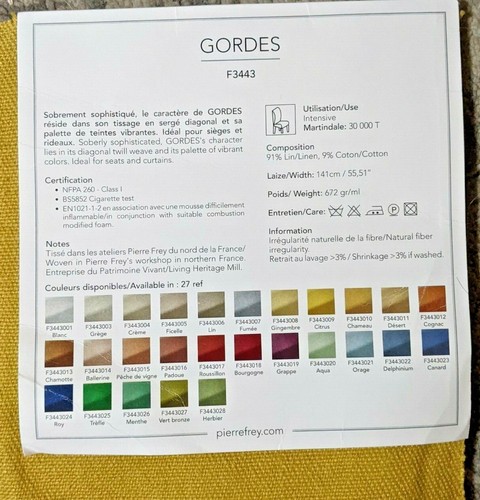 "Pierre Frey Paris ""Gordes"" Campione in tessuto showroom designer F3443 17,5""x20" - Foto 2 di 2