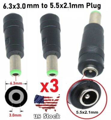x3 Copper DC Power Connector 5.5mmx2.1mm Female to 6.3mmx3.0mm Male Adapter (B)