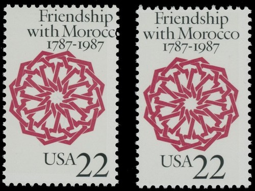 1987, USA-MOROCCO FRIENDSHIP, 22C BLACK COLOR SHIFTED TO THE RIGHT, NH, SC.#2349