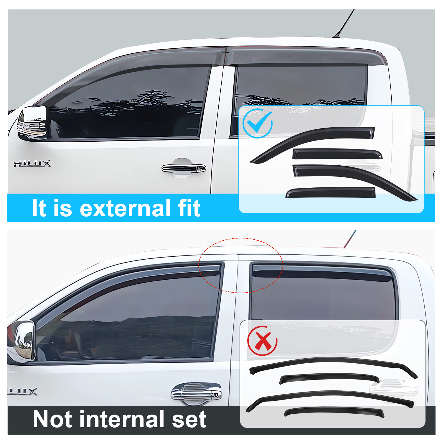 Tinted Wind Deflectors 4pcs for Toyota Hilux 20052015 D4D MK6 MK7