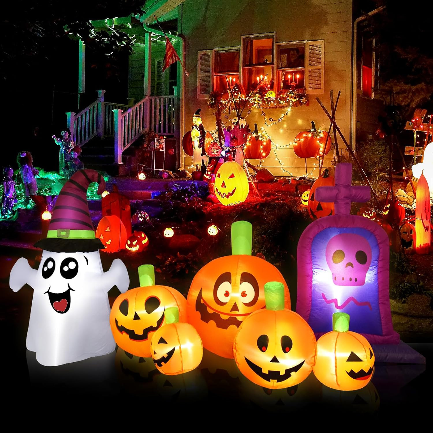 Citrouille Gonflable Halloween 8FT Lumineuse Décoration Extérieure Géante Vothen LED