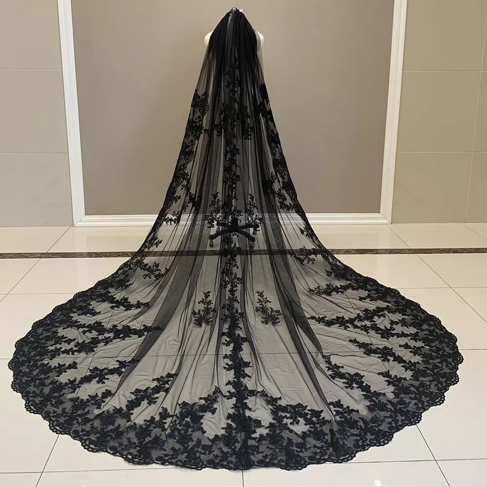 Long black sale wedding veil