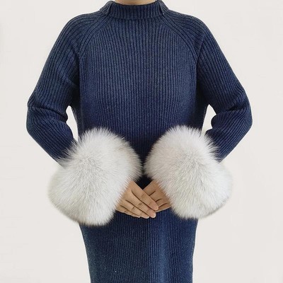 100% Real Fox Fur Cuffs Winter Wrist Warm Oversleeve Women Fox Gloves Wristband