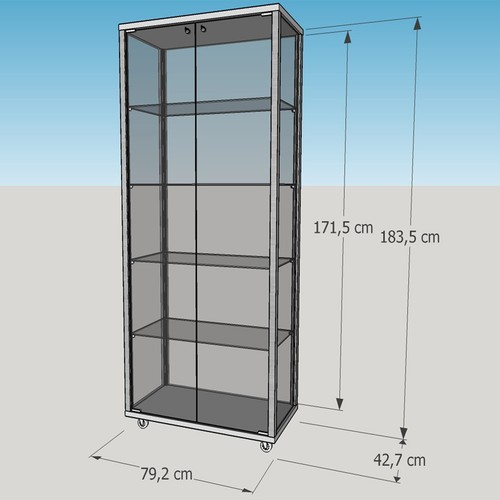 Glasvitrine QV Vitrine breit Alu Ausstellung Messe abschließbar 80 cm Rollen - Bild 3 von 4
