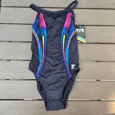 TYR Durafast Lite Women's Splice Black Diamondfit 1 Piece Swimsuit Sz 30 New