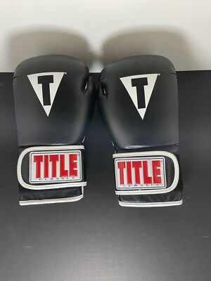 Title Boxing Pro Style Genuine Leather Classic Gloves Black White Workout Boxer