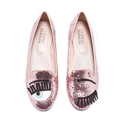 NUOVO Chiara Ferragni flirtare Eye Glitter Rosa in Pelle Slip On Scarpe  Basse CF646 | eBay