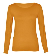 Women Long Sleeve Plain Ladies Stretch Round Scoop Neck T Shirt Top