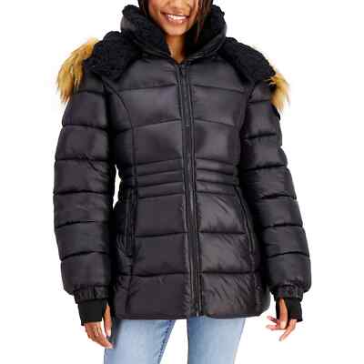 Steve Madden Juniors' Faux-Fur-Trim Hooded Shine Puffer Coat