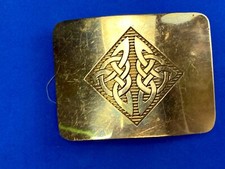 Vintage 1970s BOHO HIPPIE Ornate Lines Pattern Brass tone Belt Buckle