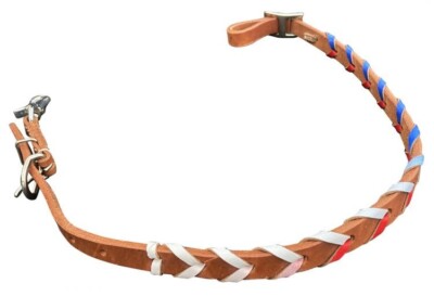 Red White Blue Laced Leather Adjustable Wither Strap w Conway Buckle Horse 19691