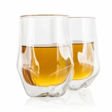Handblown Whiskey Tasting Glasses - Double Wall - Whisky Drinking Glass Set of 2