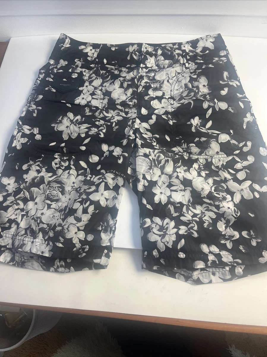 Givenchy Paris Rare Floral Print Poly shorts Sz 48 Leather Logo  