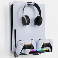Wall Mount Kit For PS5/ Pro/ Slim Console with RGB Light Charging Station Headse