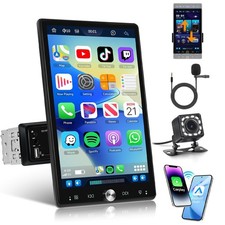 Single 1Din Touch Screen Car Radio Wireless Carplay Android auto Vertical Camera