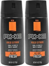 Set of 2 Axe Gold Citron Body Sprays - Cool Citrus and White Woods Scent -...