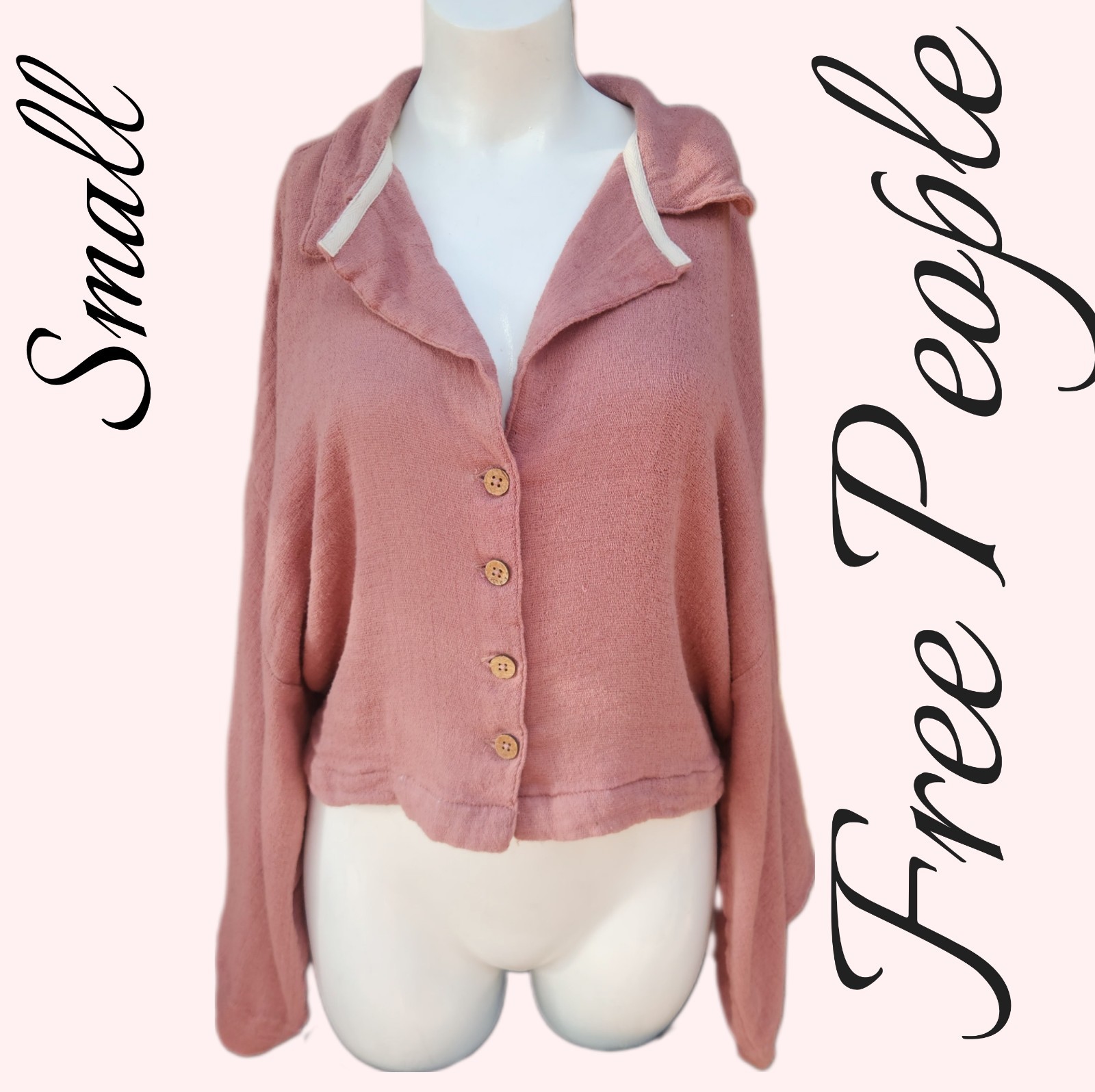 Free People Salmon Colored Oversized Button Down Linen Shirt SMALL