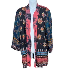 John Mark Boho Mixed Pattern Rayon Blend Open Front Short Kimono Size Large