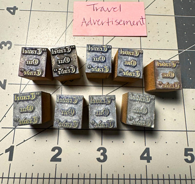 Vintage Wood & Metal Printing Blocks Set - Letterpress Travel Advertisement Text