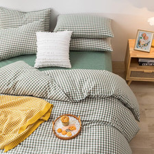 Green Gingham Comforter Set Queen, Plaid Comforter Set 3 Pieces 1 Green Grid Com