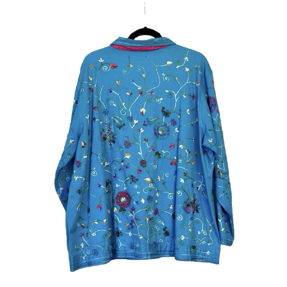 Beaded Button-Down Jacket – Y2K Art-to-Wear Style, Quacker Factory, Size 2X - Image 3 of 4
