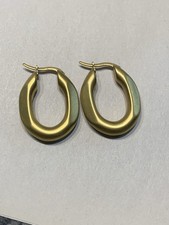 Vtg 90s Flat Matte Goldtone Earrings Oblong Oval Hoop Chunky Pierced 1.25  d 15gr