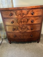 Burr Walnut Bow Fronted Chest Of Drawers Late Georgian/Early Victorian