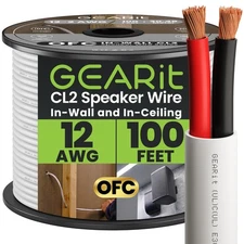 GearIT 12/2 100ft CL2 In-Wall Speaker Wire Cable 12AWG Oxygen-Free Copper