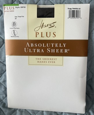 2000 Hanes Plus Absolutely Ultra Sheer pantyhose Three Plus Jet Black 00P30 NEW