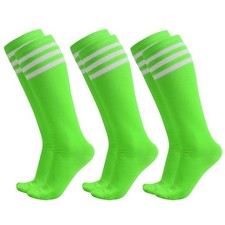 Dxhycc 3 Pairs Kids Soccer Socks Youth Baseball One Size, Neon Green/White