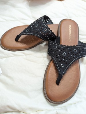Marbella Sandals Studded Flip Flop Thong Black Faux Suede Women Sz 7M