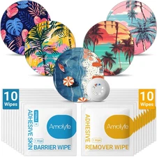 Libre 3 Sensor Covers Kit 10 Pack Waterproof Skin Barrier & Wipes Beach Sunset